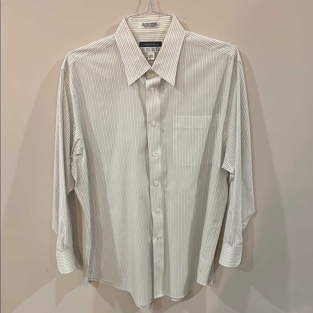 Enro White Dress Shirt with Pinstripes 16 1/2 32-33